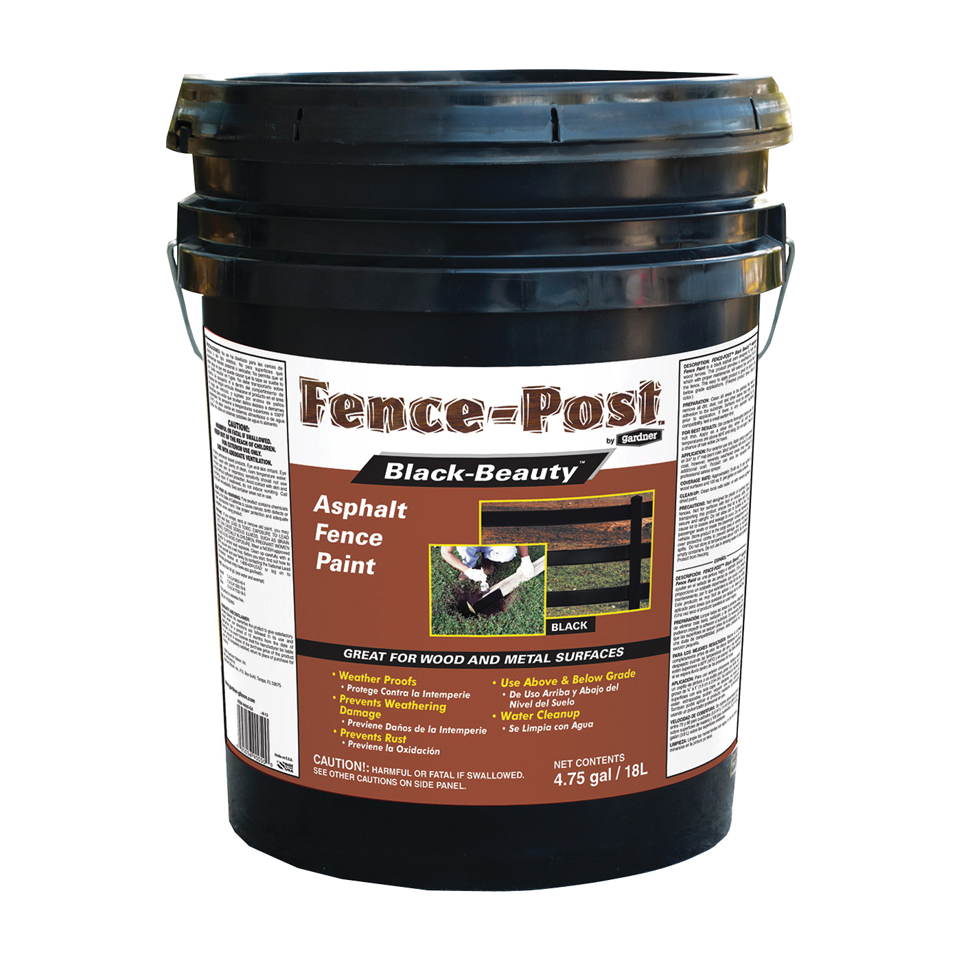 9005-GA Fence Paint, Black, 5 gal, Pail, 75 to 80 sq-ft/gal Coverage Area