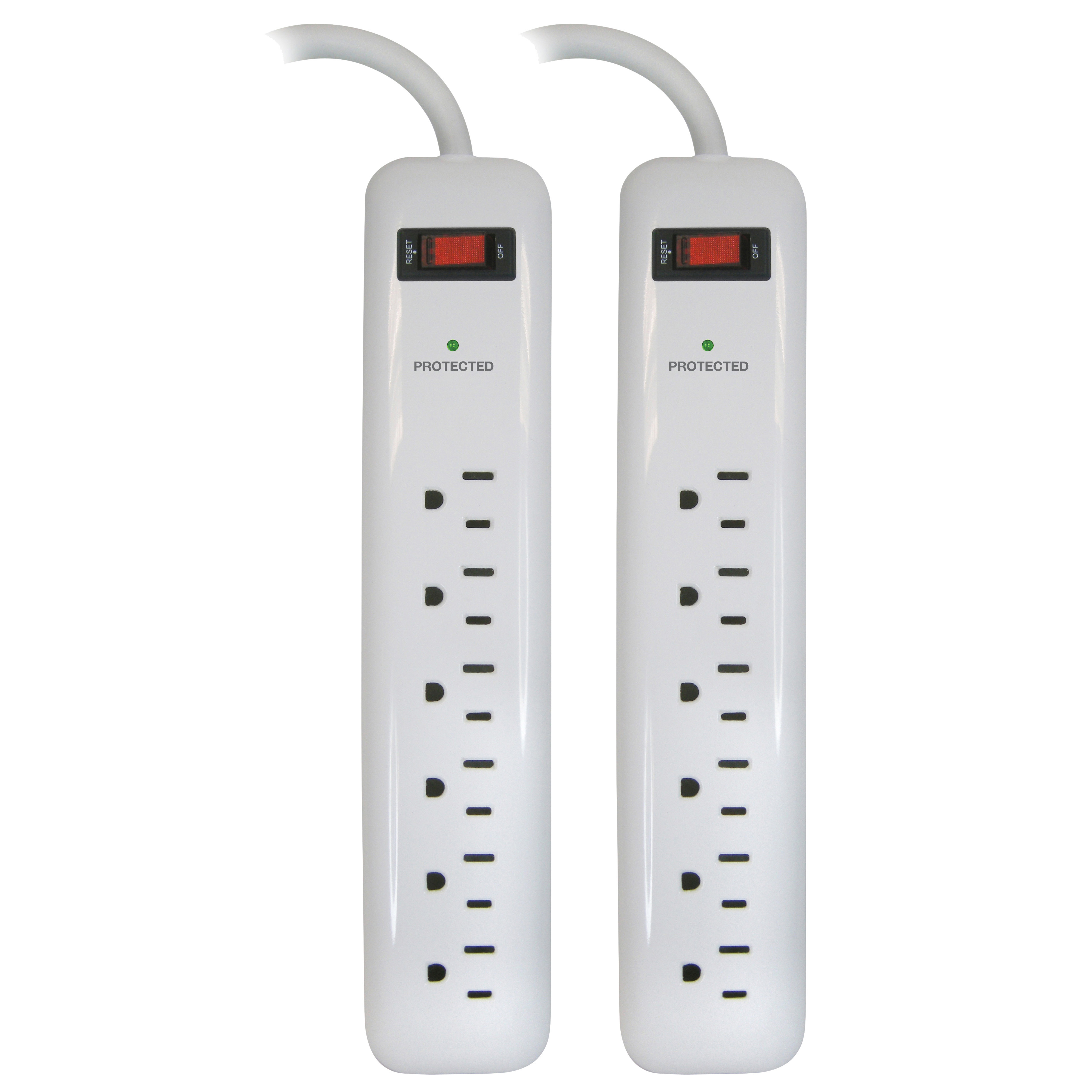 Surge Protector, 6-Outlets, 2PK, White