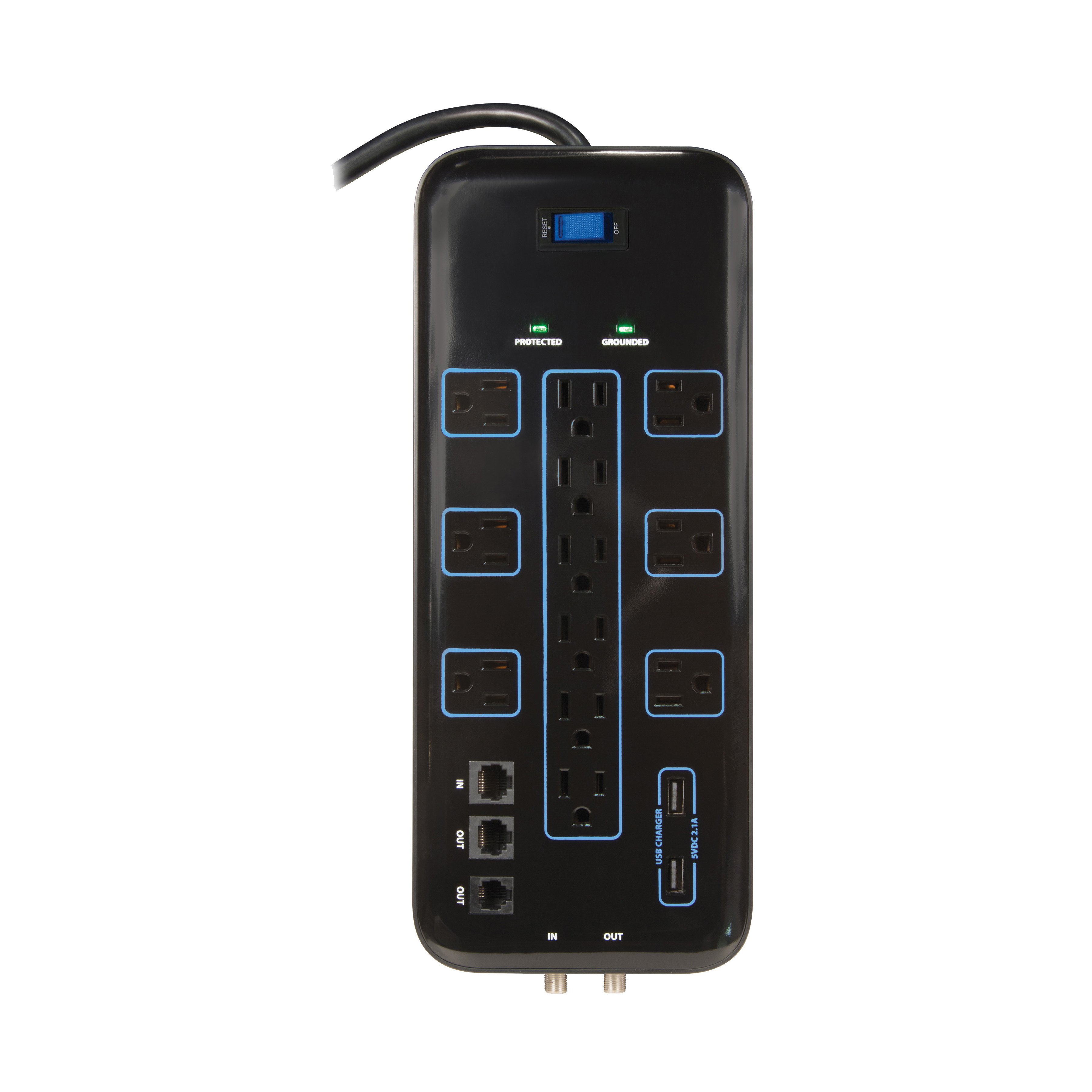Surge Protector w USB Ports, 12-Outlets, Black