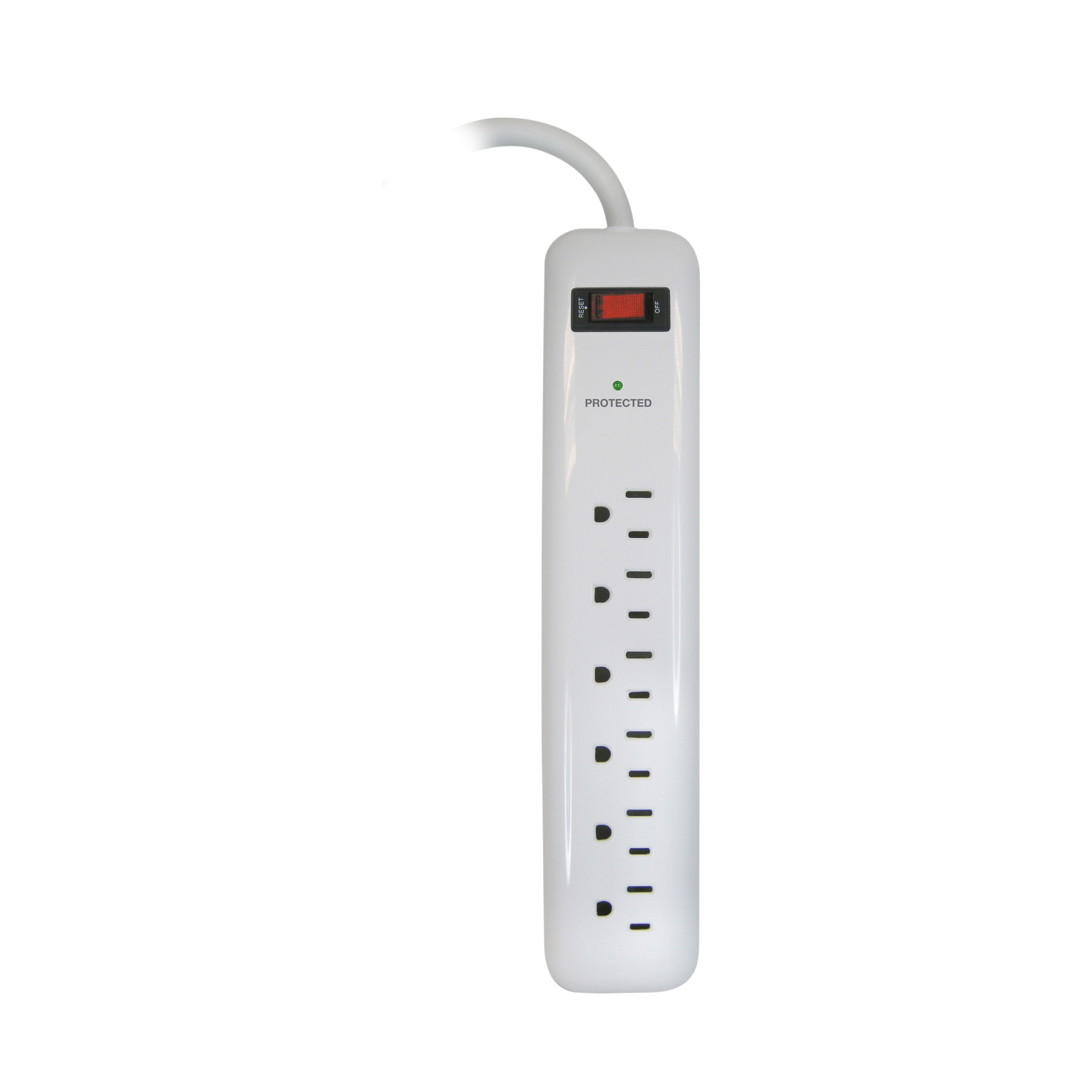 Surge Protector Power Strip, 6-Outlets, 125 V, 15 A, White