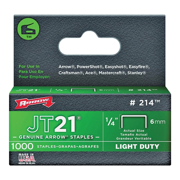 JT21 Series 214 Staple, 1/4 in W Crown, 1/4 in L Leg, 0.03 ga