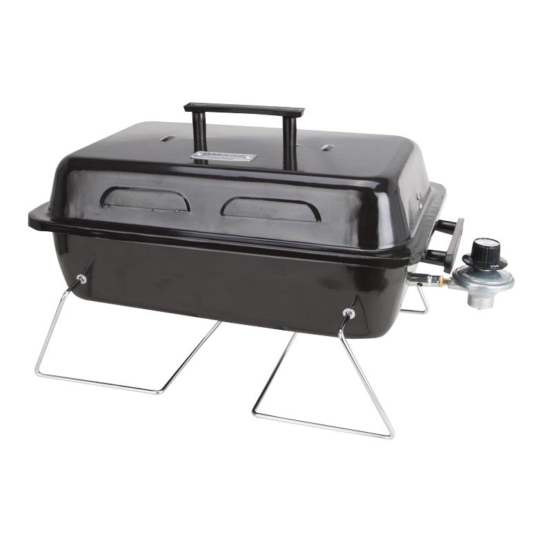 Portable Gas Grill, 1-Grate, 168 sq-in Primary Cooking Surface, Black, Steel Body